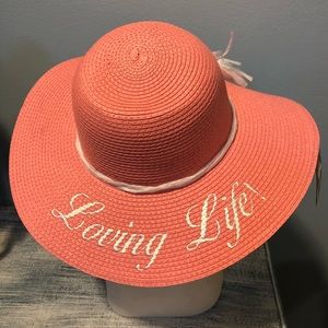 UPF50 paper braid straw ‘loving life’ floppy hat